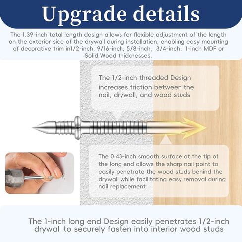 Upgraded Double Headed Skirting Seamless Nails, Double Sided Invisible Nail, No Mark nails with 2 Tools, for Furniture, MDF and Solid Wood Baseboards & Trim Casing Work - 1" x 0.39", 200PCS in Saudi Arabia
