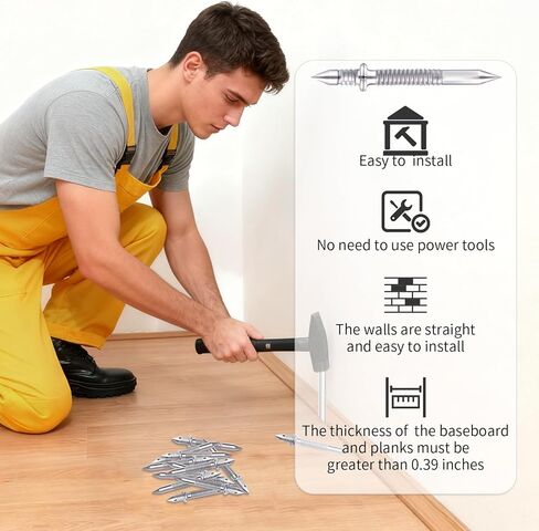 Upgraded Double Headed Skirting Seamless Nails, Double Sided Invisible Nail, No Mark nails with 2 Tools, for Furniture, MDF and Solid Wood Baseboards & Trim Casing Work - 1" x 0.39", 200PCS in Saudi Arabia