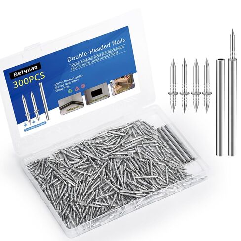 300 Count Double Headed Skirting Nails - Dual Direction Nails for Wooden Baseboards with Included Specific Sleeve Tool, Easy Mark-Free Installation in Saudi Arabia