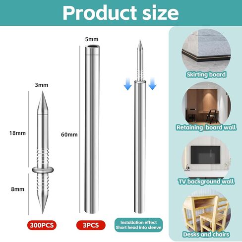 300 Count Double Headed Skirting Nails - Dual Direction Nails for Wooden Baseboards with Included Specific Sleeve Tool, Easy Mark-Free Installation in Saudi Arabia