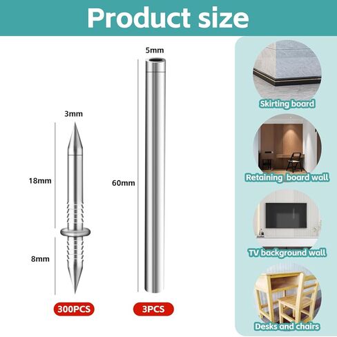 300 Count Double Headed Skirting Nails - Dual Direction Nails for Wooden Baseboards with Included Specific Sleeve Tool, Easy Mark-Free Installation in Saudi Arabia