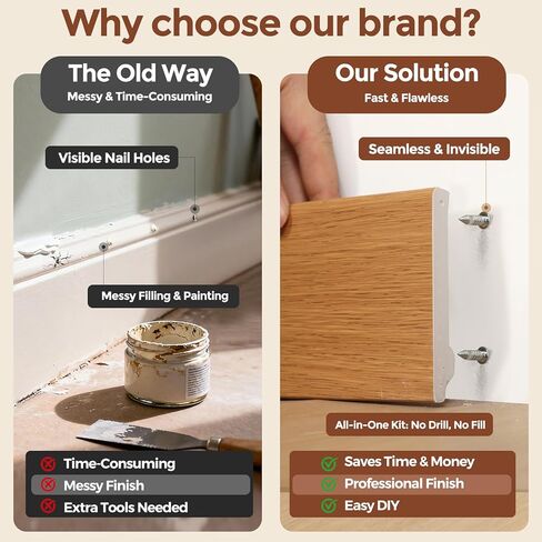 Baseboard Double Headed Nails: For Skirting Wood Trim Drywall - Rust-Resistant - No Drill - No Marks Includes 300 PCS Seamless Installation - 1 pair of hands 2 actions done in 3 seconds. in Kuwait