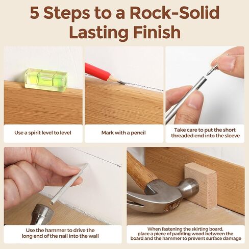 Baseboard Double Headed Nails: For Skirting Wood Trim Drywall - Rust-Resistant - No Drill - No Marks Includes 300 PCS Seamless Installation - 1 pair of hands 2 actions done in 3 seconds. in Kuwait