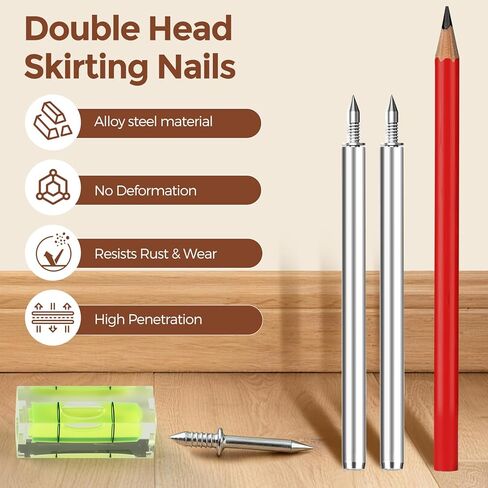 Baseboard Double Headed Nails: For Skirting Wood Trim Drywall - Rust-Resistant - No Drill - No Marks Includes 300 PCS Seamless Installation - 1 pair of hands 2 actions done in 3 seconds. in Kuwait