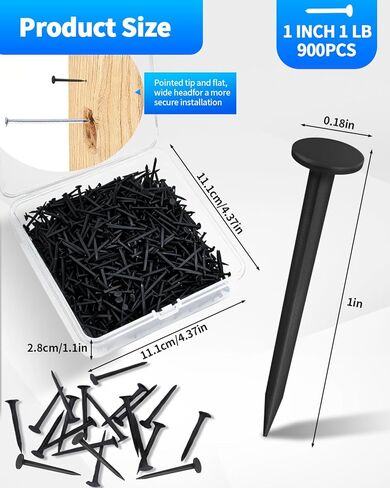 900 قطعة من مسامير سجاد التنجيد، 1 بوصة من مسامير الأثاث السوداء، مسامير تنجيد للأثاث، سلالم خشبية لتعليق الأحذية وتأمين المخططات واللافتات والتقويمات in Kuwait