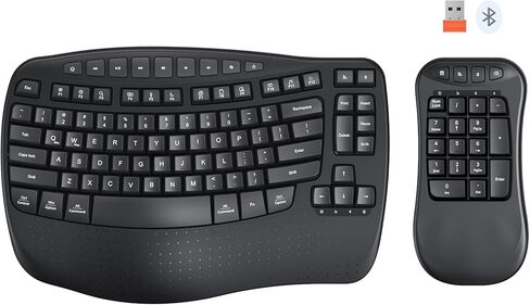 MEETION Wireless Ergonomic Keyboard, Wave Keys Wrist Rest Natural Typing Keyboard, 2.4G Cordless USB A and USB C Adapter, Wireless Computer Keyboard Compatible with Windows/Mac/PC/Laptop, Black in Saudi Arabia
