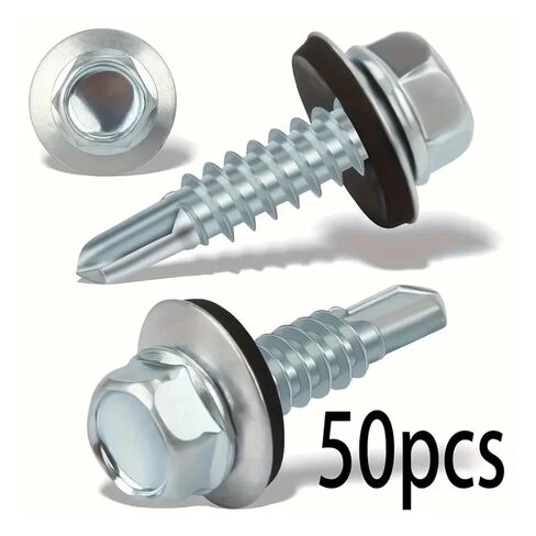 50 Sets of Heavy-Duty Stainless Steel Self-Tapping Screws and Rust-Proof with Washers, Suitable for Outdoor Metal in Saudi Arabia