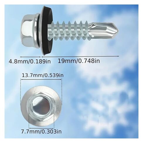 50 Sets of Heavy-Duty Stainless Steel Self-Tapping Screws and Rust-Proof with Washers, Suitable for Outdoor Metal in Saudi Arabia