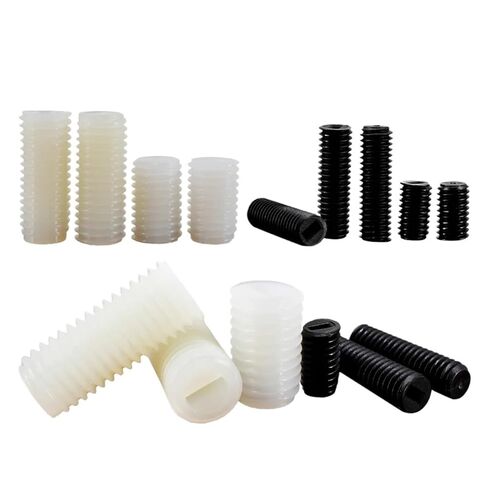Nylon Slotted Grub Bolt M3 M4 M5 M6 M8 M10 M12Black/White Plastic Insulated Flat Point End No Head Headless Fixing Screw(10mm(150pcs),M5(White)) in Saudi Arabia