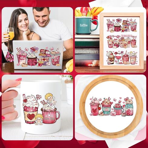 غلاف أكواب DTF للأشعة فوق البنفسجية - 8 ورقات من أغلفة أكواب DTF للأشعة فوق البنفسجية لعيد الحب بسعة 16 أونصة، شارات UVDTF لقهوة التماثيل العتيقة، فرك على ملصقات النقل للأكواب الزجاجية والأكواب المصنوعة يدويًا in Kuwait