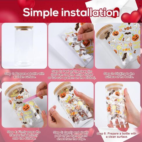 غلاف أكواب DTF للأشعة فوق البنفسجية - 8 ورقات من أغلفة أكواب DTF للأشعة فوق البنفسجية لعيد الحب بسعة 16 أونصة، شارات UVDTF لقهوة التماثيل العتيقة، فرك على ملصقات النقل للأكواب الزجاجية والأكواب المصنوعة يدويًا in Kuwait