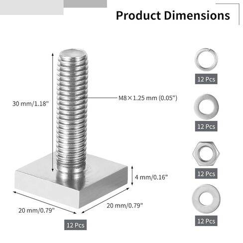 12 قطعة من مسامير T-Track، من الفولاذ المقاوم للصدأ M8×30 ​​مم (1.18 بوصة) مع غسالات وصواميل، وأربعة محولات براغي مربعة الرأس لرفوف دراجات الكاياك، وقضبان متقاطعة لرف السقف in Kuwait