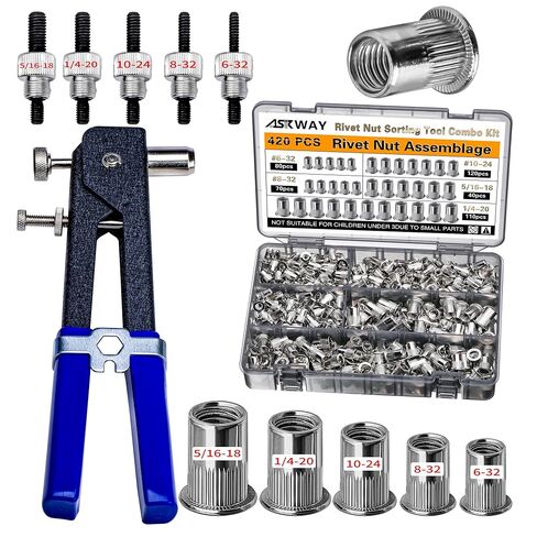 SAE أداة صامولة برشام 420 قطعة مجموعة أدوات صامولة برشام من الفولاذ الكربوني الإمبراطوري، (5/16-18、1/4-20、10-24、8-32、6-32)، مناسبة للأثاث والسيارات والتطبيقات البحرية والصناعية in Kuwait