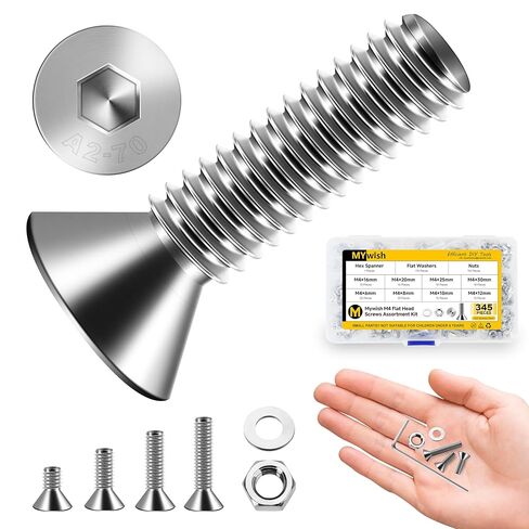 Mywish 540Pcs Metric M3 M4 M5 Screws Assortment Kit, Flat Head Countersunk Socket Cap Assorted Screws Nuts and Bolts, Allen Hex Drive Stainless Steel Screws in Saudi Arabia
