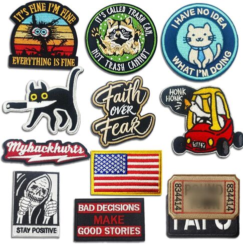 11pcs Funny Tactical Patches Set, Colorful Embroidered Hook and Loop Patches with Cute Animal & Witty Phrases, DIY Accessories for Jackets, Backpacks, Dog Harnesses, Army Vests, Bags and Hats in Kuwait