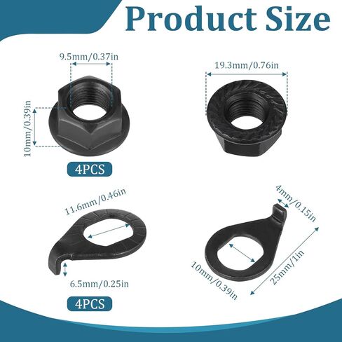 Bicycle Hub 3/8 Inch Black Flange Shaft Nut Kits, Bicycle Hub Flanged Axle Nut and Safety Washer Bicycles Wheel Axle Nuts with Front and Rear Bicycles Wheel Safety Washers, Black BicycleHub Parts in Saudi Arabia