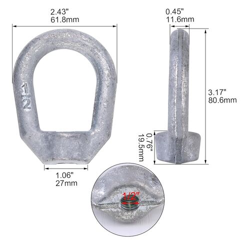 4 Packs Galvanized Steel Thread Lifting Bail Type Eye Nut 1/2" UNC Marine Grade, Female Thread Fastener Ring Shaped Eye Nut in Kuwait