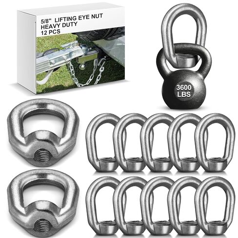Frienda 12 Pcs 5/8" Heavy Duty Lifting Eye Nut Hot Dip Galvanized Drop Forged Steel Threaded Fastener UNC Standard Ring Shape Lifting Wll 3600 Lbs in Saudi Arabia