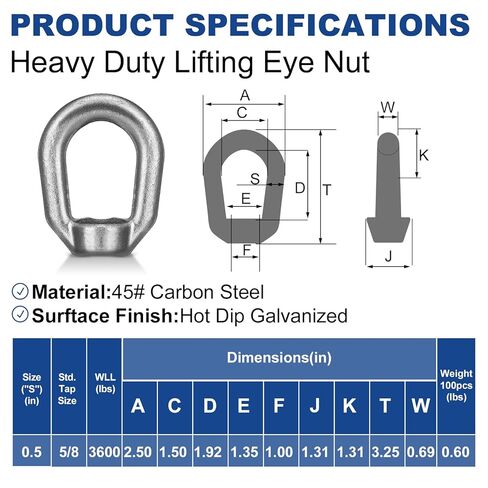 Frienda 12 Pcs 5/8" Heavy Duty Lifting Eye Nut Hot Dip Galvanized Drop Forged Steel Threaded Fastener UNC Standard Ring Shape Lifting Wll 3600 Lbs in Saudi Arabia
