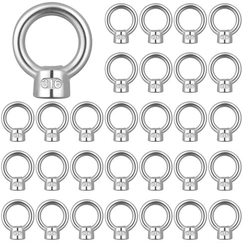 30 Pcs 1/4" UNC Marine Stainless Steel 316 Lifting Eye Nut Bulk Hardware Ring Shaped Eye Bolt for Engineering Construction and Industrial in Kuwait