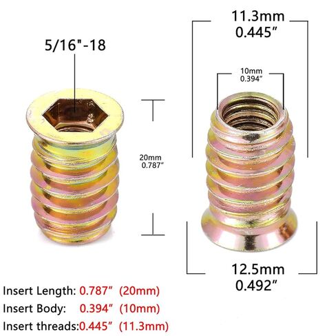 30 Pcs 5/16"-18x25 Threaded Inserts for Wood Nut Insert, Wood Bolt Inserts for Woodworking Projects, Furniture Hardware (30, 5/16"-18x25mm) in Kuwait