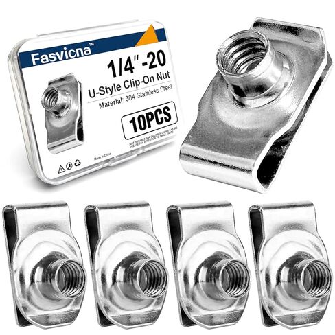 صواميل بمشبك 1/4 بوصة - 20 حرف U، صواميل مشبكة من الفولاذ المقاوم للصدأ 304 على شكل حرف U للوحة باب السيارة ولوحة القيادة، 10 عبوات in Kuwait