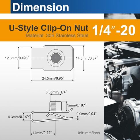 صواميل بمشبك 1/4 بوصة - 20 حرف U، صواميل مشبكة من الفولاذ المقاوم للصدأ 304 على شكل حرف U للوحة باب السيارة ولوحة القيادة، 10 عبوات in Kuwait