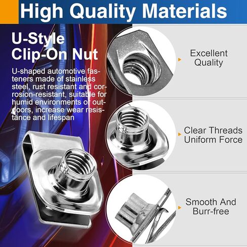 صواميل بمشبك 1/4 بوصة - 20 حرف U، صواميل مشبكة من الفولاذ المقاوم للصدأ 304 على شكل حرف U للوحة باب السيارة ولوحة القيادة، 10 عبوات in Kuwait