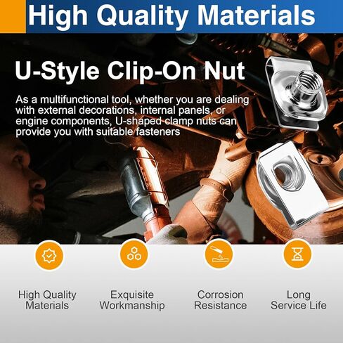 صواميل بمشبك 1/4 بوصة - 20 حرف U، صواميل مشبكة من الفولاذ المقاوم للصدأ 304 على شكل حرف U للوحة باب السيارة ولوحة القيادة، 10 عبوات in Kuwait