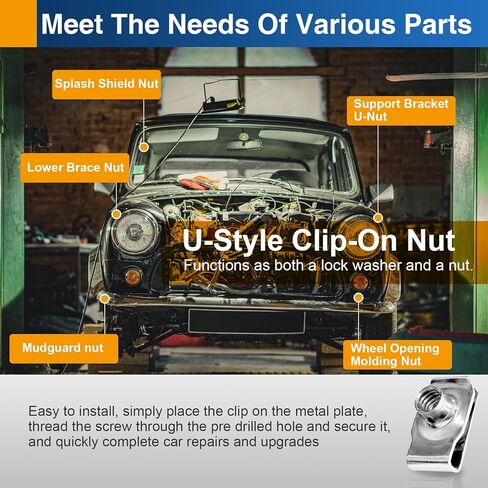 صواميل بمشبك 1/4 بوصة - 20 حرف U، صواميل مشبكة من الفولاذ المقاوم للصدأ 304 على شكل حرف U للوحة باب السيارة ولوحة القيادة، 10 عبوات in Kuwait