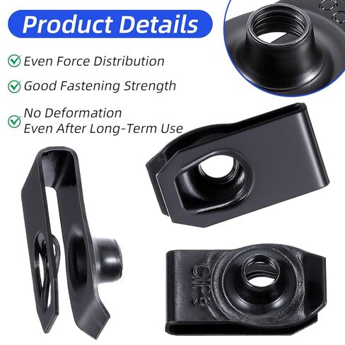 25 Pcs Extruded U-Type Nuts, M6 Bumper Fender U Style Clips Black Spring Nut Fasteners Hardware Nuts for Automotive Metal Fender Grill Retainer Clips 1/4''-20 Thread in Saudi Arabia