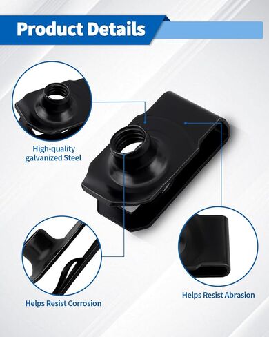 30 قطعة من صواميل M6-1.0، صواميل سرعة بمشبك على شكل حرف U من الفولاذ الكربوني للسيارات باللون الأسود، 1/4 بوصة - 20 صواميل من النوع U المبثوقة لمصدات السيارات in Kuwait