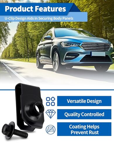 30 قطعة من صواميل M6-1.0، صواميل سرعة بمشبك على شكل حرف U من الفولاذ الكربوني للسيارات باللون الأسود، 1/4 بوصة - 20 صواميل من النوع U المبثوقة لمصدات السيارات in Kuwait