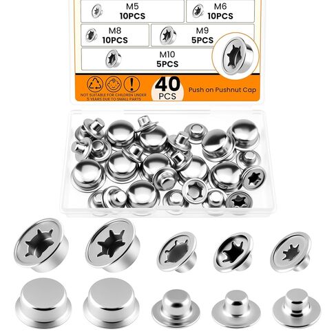 40Pcs Push on Pushnut Cap | 1/2", 1/4", 5/16", 3/8", 2/5" Axle Fastener Nut Caps | for Lawn Wagons, Hand Trucks, Rolling Bins | Ideal Replacement for Cotter Pins in Saudi Arabia