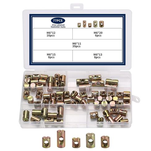 77 Pcs M6 Barrel Nuts, Cross Dowel Joint Nuts, Metric Slotted Barrel Nut Set, Hammer Embedded Nut for Bed Crib and Chairs Furniture Replacement Parts in Kuwait