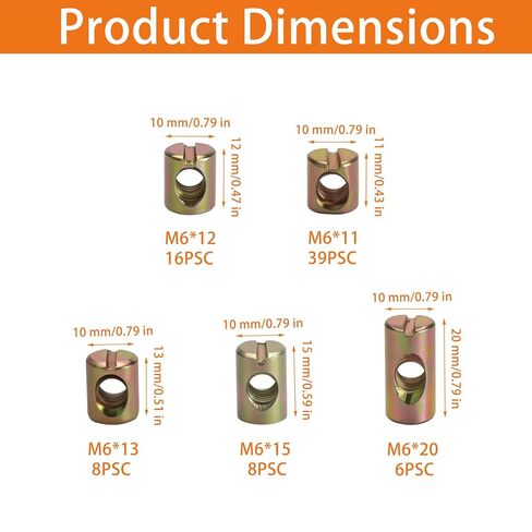 77 Pcs M6 Barrel Nuts, Cross Dowel Joint Nuts, Metric Slotted Barrel Nut Set, Hammer Embedded Nut for Bed Crib and Chairs Furniture Replacement Parts in Kuwait