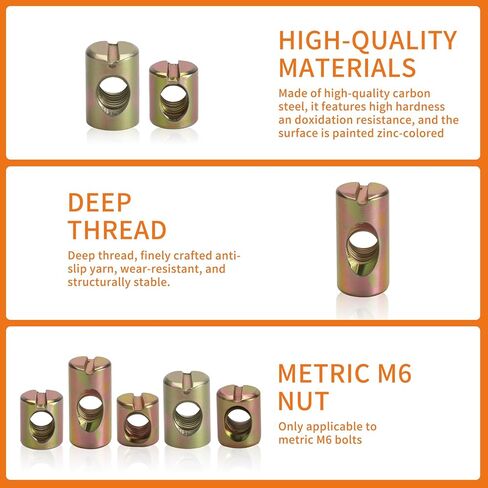 77 Pcs M6 Barrel Nuts, Cross Dowel Joint Nuts, Metric Slotted Barrel Nut Set, Hammer Embedded Nut for Bed Crib and Chairs Furniture Replacement Parts in Kuwait