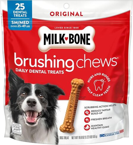 مضغ تنظيف الأسنان بالحليب على شكل عظمة، مكافآت يومية للكلاب، صغيرة/متوسطة، 35 قطعة in Kuwait