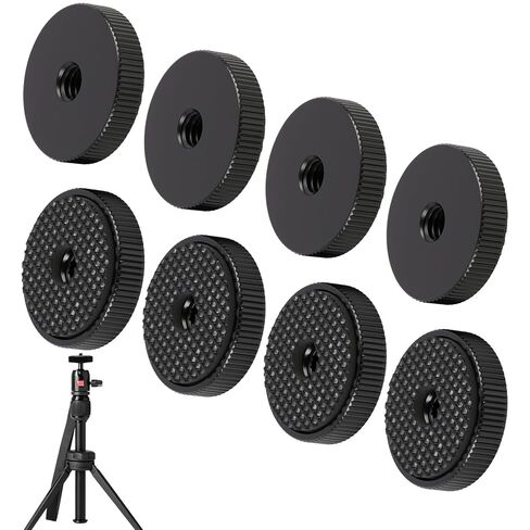 8 Pcs 1/4"-20 Flat Knurled Nut with Washer, Female Thread Wing Knob Thumb Fastener for Camera Tripod Hot Shoe, Knurled Locking Wheel Adapter Spacer for Tripod Heads, Microphones in Saudi Arabia