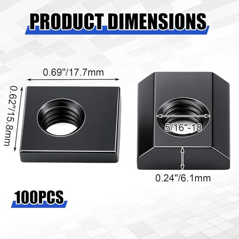 100 Pack 5/16"-18 Slide in Economy T-nut, Threaded Steel Standard Slide in T-nut T-Slot Nuts Accessory Black Galvanized for 15 Series Aluminum Extrusion T Slot Track DIY UNC Threaded in Kuwait