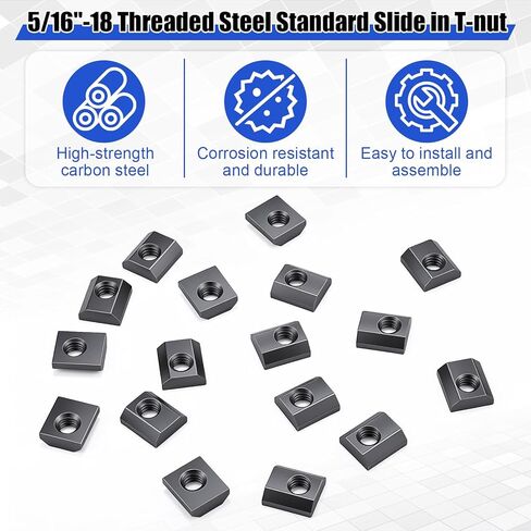 100 Pack 5/16"-18 Slide in Economy T-nut, Threaded Steel Standard Slide in T-nut T-Slot Nuts Accessory Black Galvanized for 15 Series Aluminum Extrusion T Slot Track DIY UNC Threaded in Kuwait
