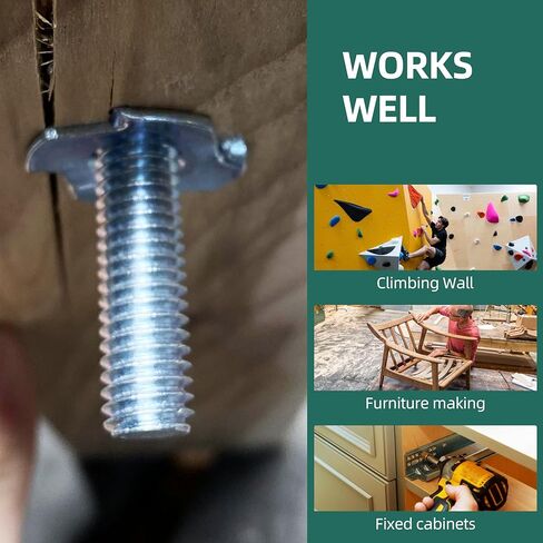 180-Pack 1/4"-20 5/16"-18 3/8"-16 T-Nuts Assortment Kit Zinc Plated Steel, 4-Pronged Tee Nut for Wood, Rock Climbing Holds T Nuts Set Nutserts for Wood Furniture in Kuwait