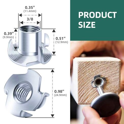 50PCS 3/8-16 T-Nuts Zinc Plated Steel Nutserts, 4-Pronged Tee Nut for Wood, Rock Climbing Holds 3/8-16 T Nuts Set for Wood Furniture in Kuwait