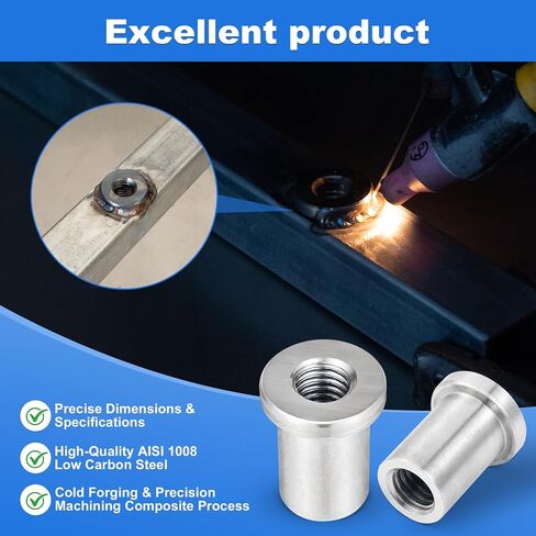 8PCS Weld Nuts,Weld-On Nuts 1/2"-13 Thread, 1-1/4"Long Threaded, Weld-on Nuts Stepped Female, Weld Nuts Made in Low-Carbon Steel, Easier to Welding in Kuwait