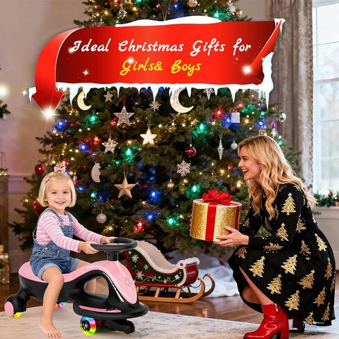 Glaf 6V Electric Wiggle Car with Pedal, Rechargable Battery, Ride On Toys Electric Kids Car 2 in 1 Swing Car with Anti-Rollover Flashing Wheels, Bluetooth, for Kids 3+ Years Old Boy/Girl(Black) in Kuwait