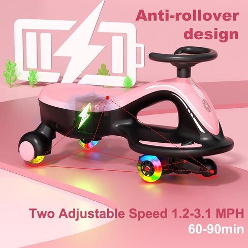 Glaf 6V Electric Wiggle Car with Pedal, Rechargable Battery, Ride On Toys Electric Kids Car 2 in 1 Swing Car with Anti-Rollover Flashing Wheels, Bluetooth, for Kids 3+ Years Old Boy/Girl(Black) in Kuwait