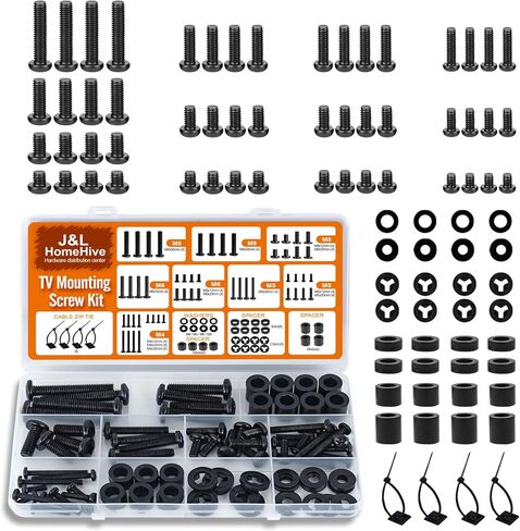TV Mount Screws Kit 94PCS - M4 M5 M6 M8 Screws Assortment with Spacers and Zip Ties, Universal TV Mounting Hardware Kit for 32-80 Inch TVs and Monitors in Saudi Arabia