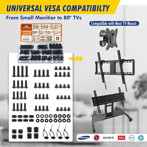 TV Mount Screws Kit 94PCS - M4 M5 M6 M8 Screws Assortment with Spacers and Zip Ties, Universal TV Mounting Hardware Kit for 32-80 Inch TVs and Monitors in Saudi Arabia