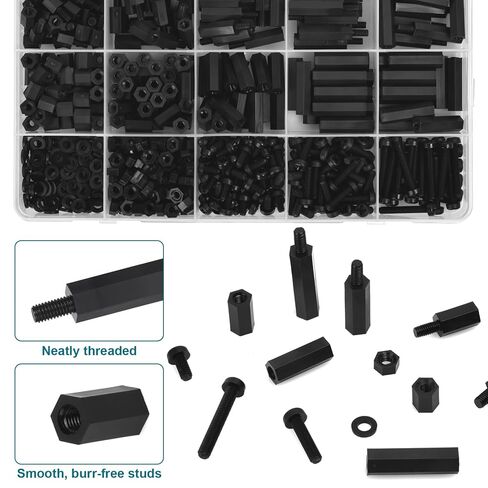 M3 Nylon Standoff & Fastener Kit - Complete Set with Screws, Nuts, Spacers & Threaded Pillars (6mm to 20mm) for Motherboard, PCB, 3D Printer, Raspberry Pi & Computer Building - 600Pcs in Saudi Arabia