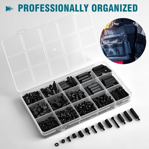 M3 Nylon Standoff & Fastener Kit - Complete Set with Screws, Nuts, Spacers & Threaded Pillars (6mm to 20mm) for Motherboard, PCB, 3D Printer, Raspberry Pi & Computer Building - 600Pcs in Saudi Arabia